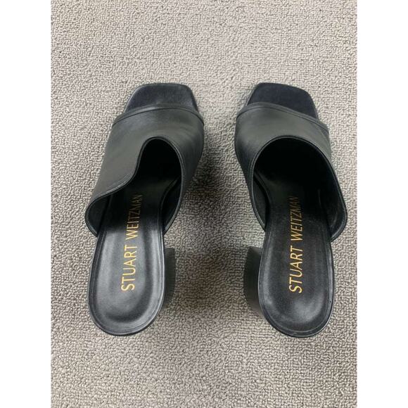 Stuart Weitzman Cayman 85 Block Slide Size 8.5 C Wide Heels Black Leather Shoes - Picture 7 of 7